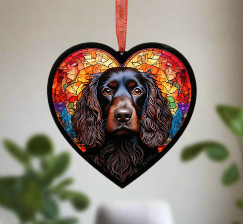 Cocker Spaniel Black Stained Glass Effect Heart Suncatcher